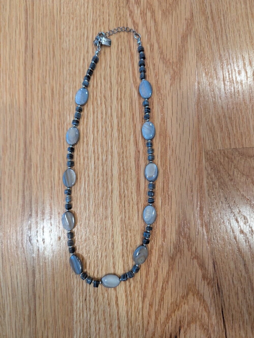 Grey Beaded Necklace W/Extender